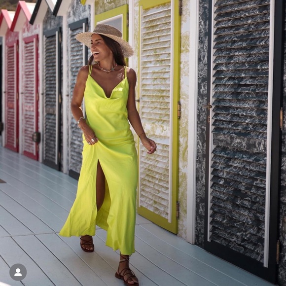 Zara green/ yellowish satin draped split dress - Picture 10 of 12